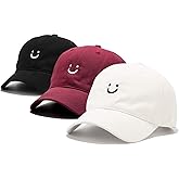 Umeepar 3 Pack Smile Face Cotton Baseball Cap Adjustable Low Profile Unstructured Dad Hat for Men Women