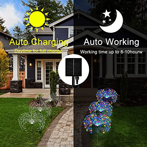 Solar Garden Lights Outdoor, 3 Pack 360 LED Solar Fireworks Lights Waterproof 8 Modes Starburst Lights with Remote, Solar Flower Light Garden for Pathway Patio Yard Lawn Parties Decorative(Multicolor)