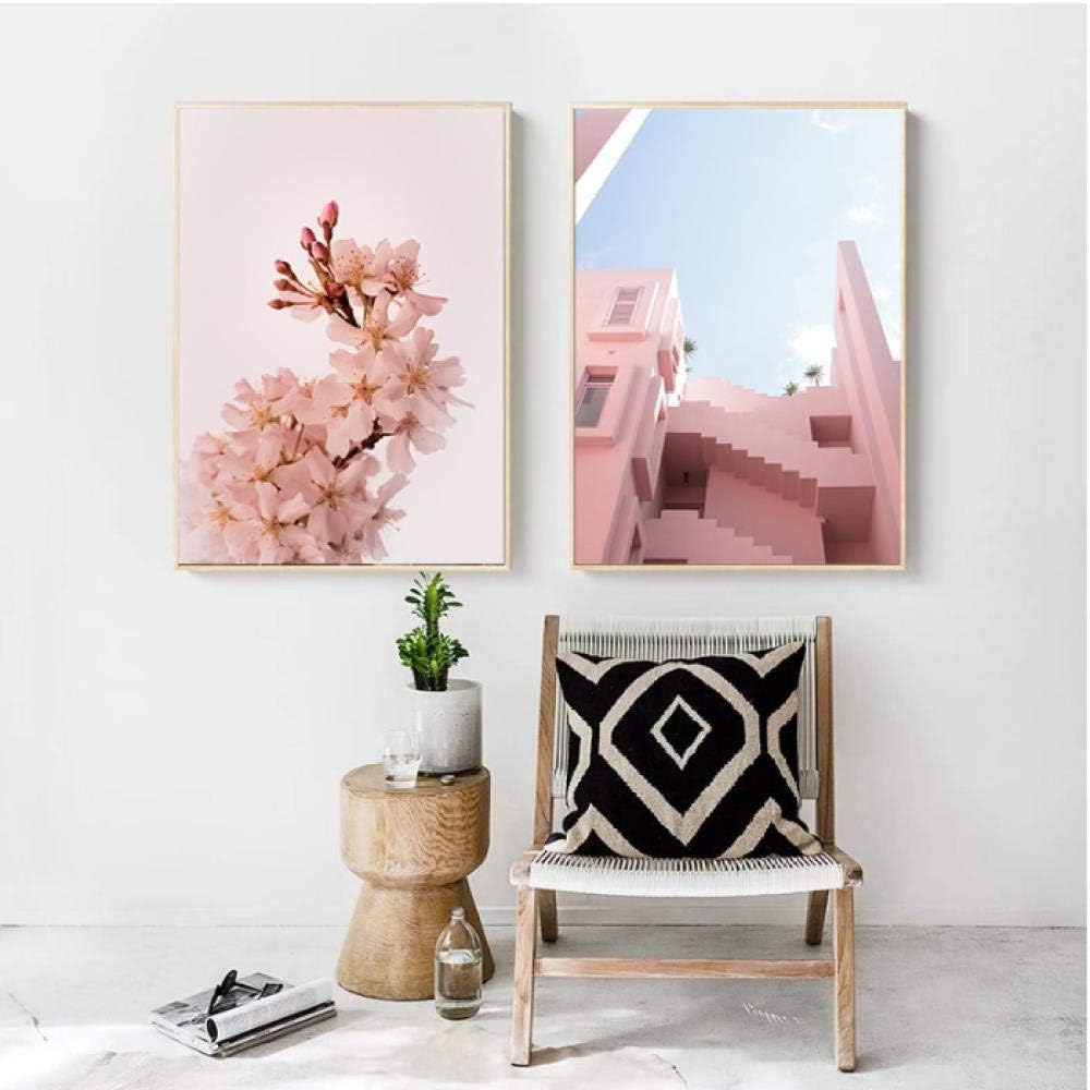 Architecture Flower Wall Art Canvas Painting Poster Nordic Scenery Print Decoration Picture Modern Home Decor-50x70cmx2 No Frame