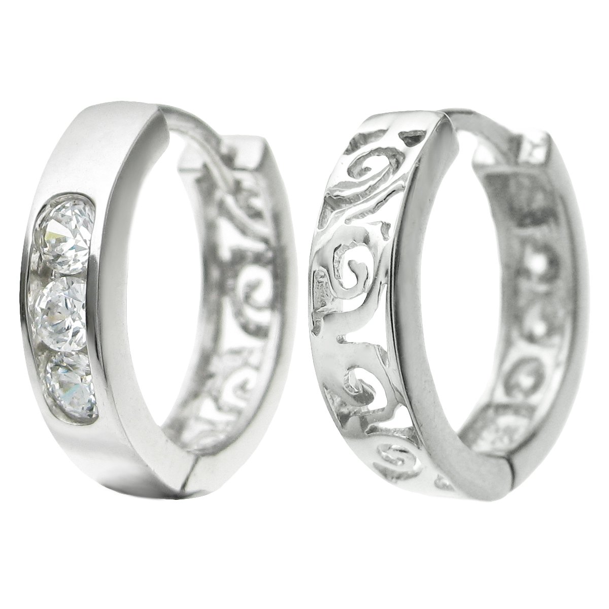 Dreambell Rhodium On 925 Sterling Silver Filigree Flower Cz Crystal Ring Hoop Earwire Huggie Earrings