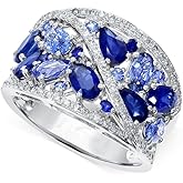 Ganquya Shinning Crystal Inlaid Eternal Band Statement Ring Blue Zircon Halo Hollow Ring Colorful Gemstone Wedding Dinner Party Jewelry for Women(6)