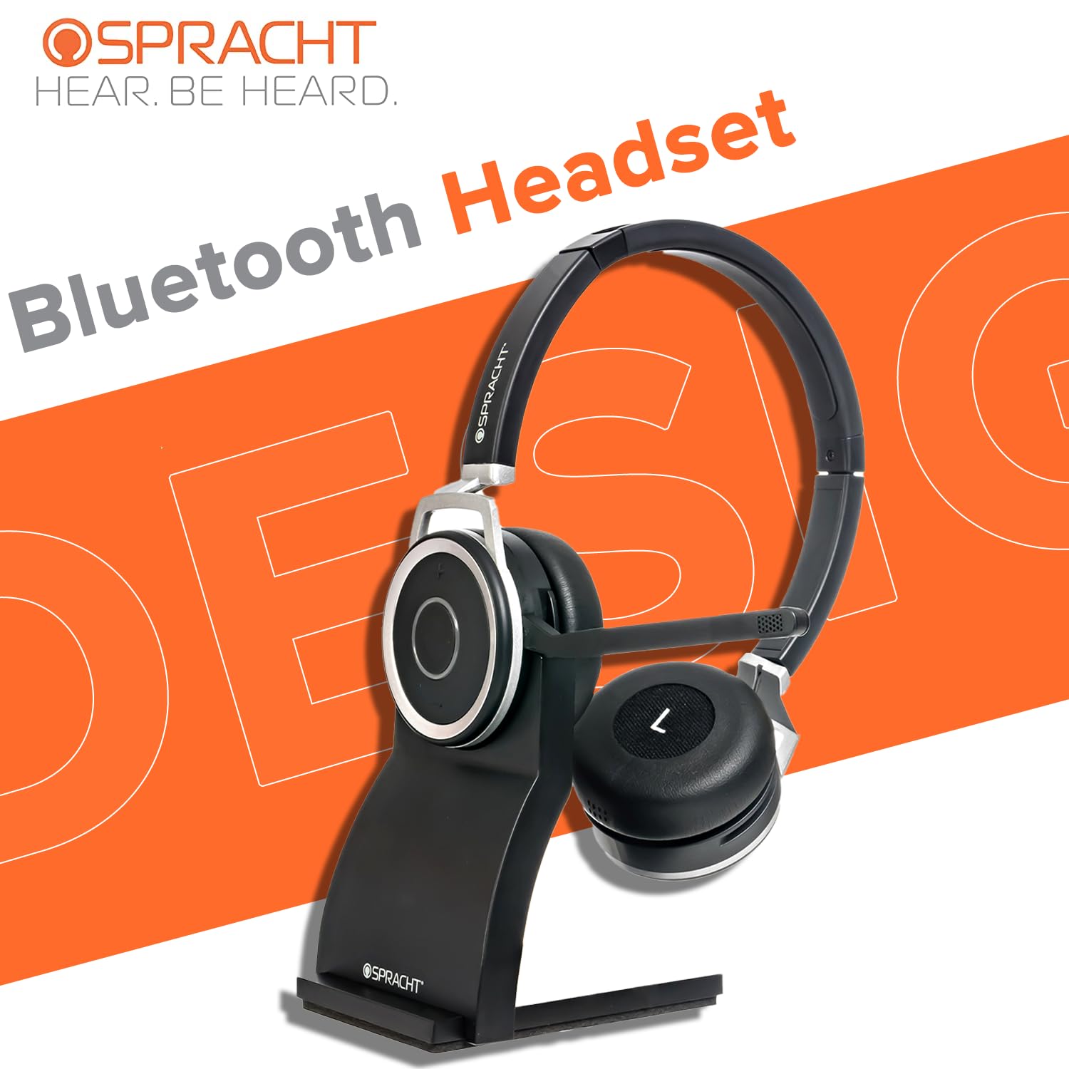 Spracht ZumBT-410 Prestige Bluetooth Headset with Noise-Canceling Microphone | Wireless Headset with Charging Base & USB Dongle for Computer | PC Head Set for Working from Home/Office/Teams/Zoom