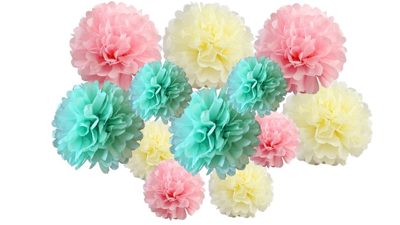 pack of 12 Pack Mixed Tissue Paper Pompom Pom Pom Hanging Garland Wedding Party Decorations (Pink Shade 2, mix 8" & 10" (20 cm & 25 cm))