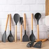 FIOUSY 12PCS Silicone Kitchen Utensil Set Heat Resistant Wooden Handle Nonstick view 6