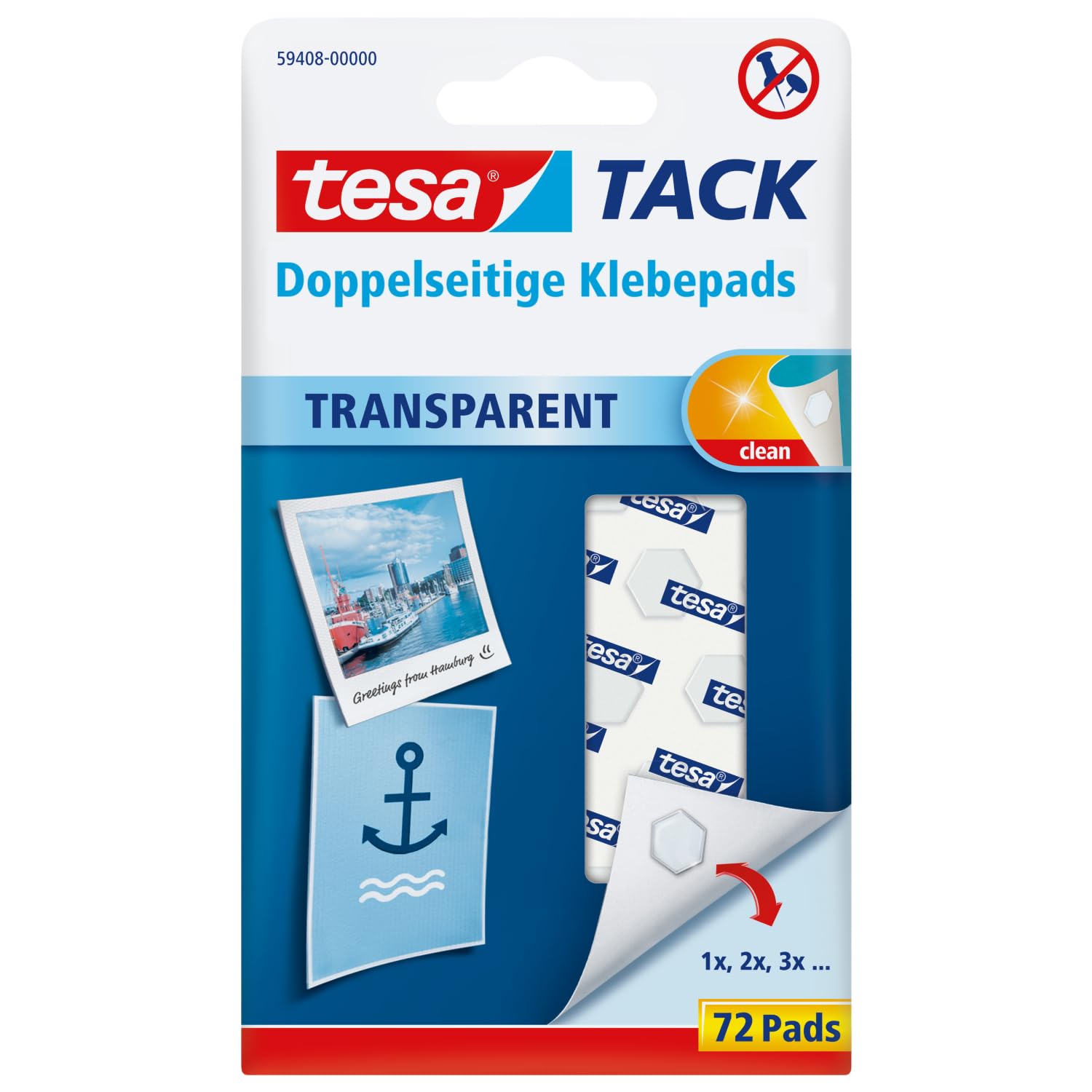tesa Tack Removable Double Sided Adhesive Pad - Transparent (Pack of 72)