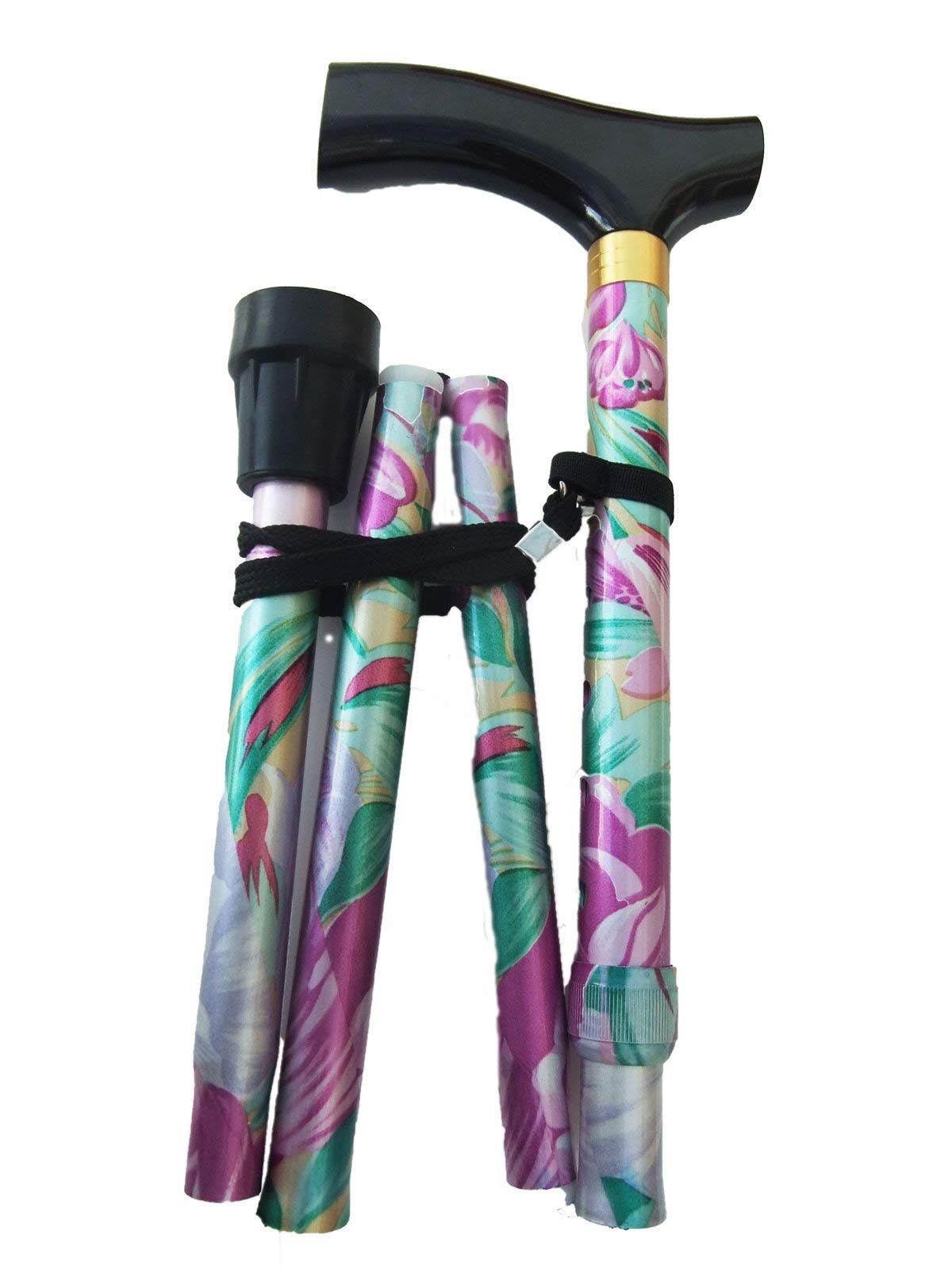 Amazing Health Flower Folding Walking Stick Height Adjustable with wrist strap and Extra Free rubber ferrule (Violet)