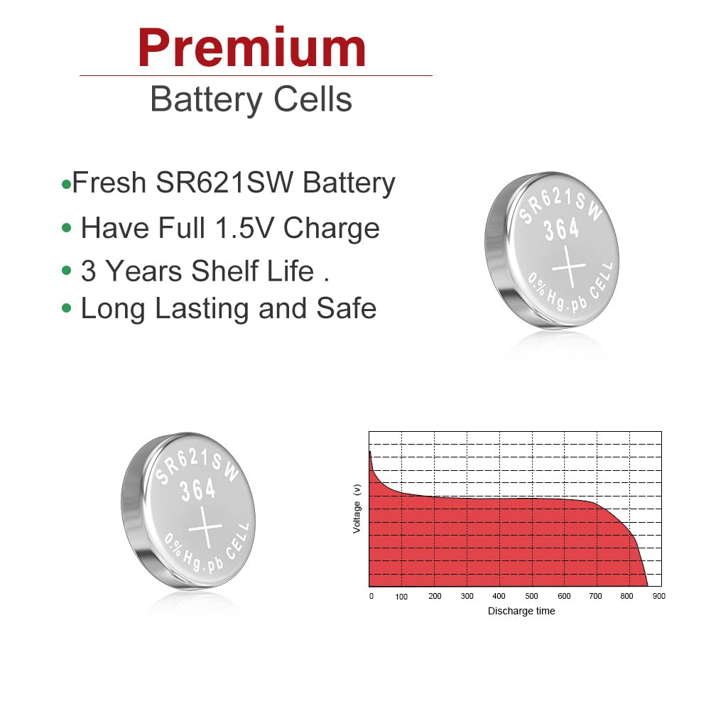 SR621sw Battery 364 621 for Watch Battery 1.5V Button Pack of 20【3-Year Warranty】