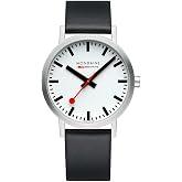Mondaine Classic Watch | Vegan Grape Black Leather | Red Lining | White Dial