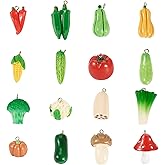 FASHEWELRY 32Pcs Resin Artificial Vegetable Pendants Assorted Cute 3D Food Charms Mushroom Pepper Pumpkin Tomato Hanging Ornament for DIY Craft Earring Bracelet Necklace Keychains Jewelry Making