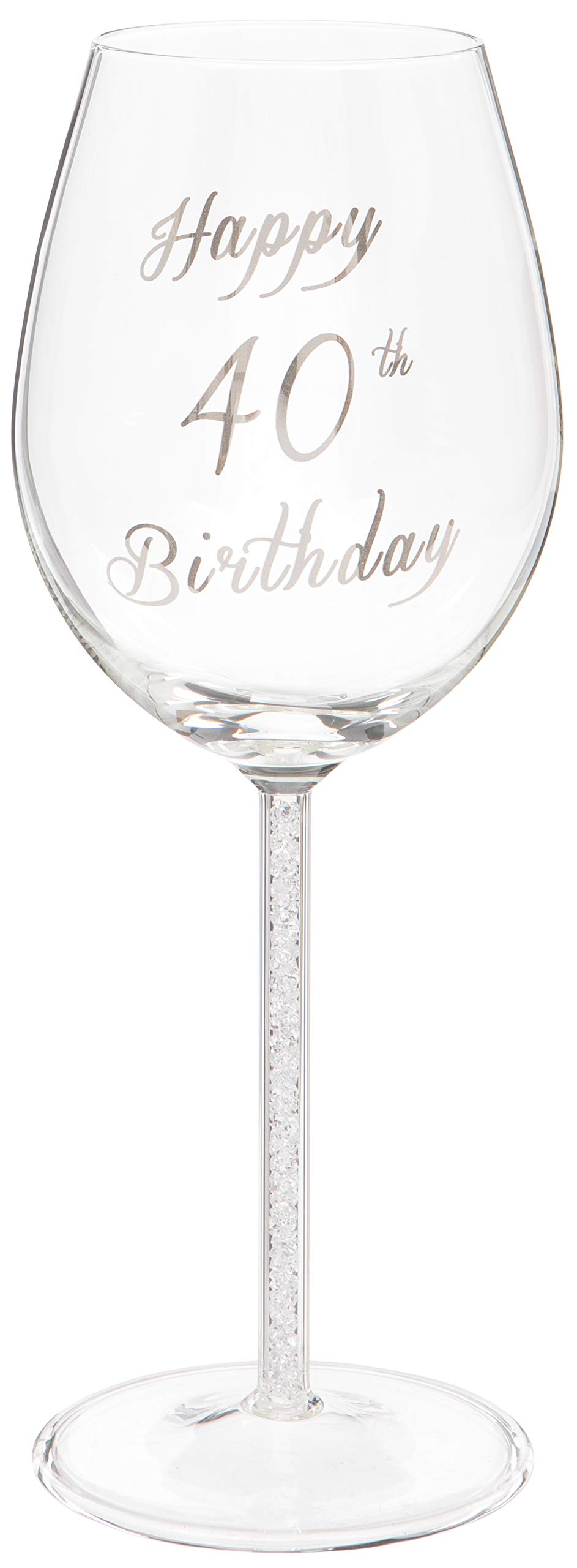 Maturi Happy 40th Birthday Wine Glass with Silver Diamond Stem - 400ml / 13.5 Fluid Ounces