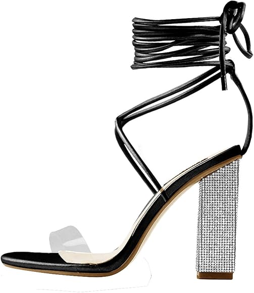 black rhinestone strappy heels