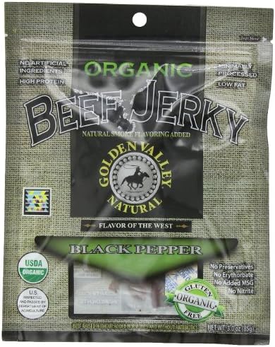 Golden Valley Natural Organic Beef Jerky, Black  Pepper, 3-Ounce Pouches (Pack of 8)