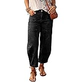 SHEWIN Women's Washed High Rise Barrel Jeans Elastic Waist Cropped Tapered Balloon Denim Ankle Pants