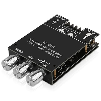 ZK-502T Power Amp Bluetooth 5.0 Audio Amplifiers Board 2.0 Channel 50W+50W AUX BT DC12-24V Mini Stereo Amplifier Module with Treble and Bass for DIY Home Speakers