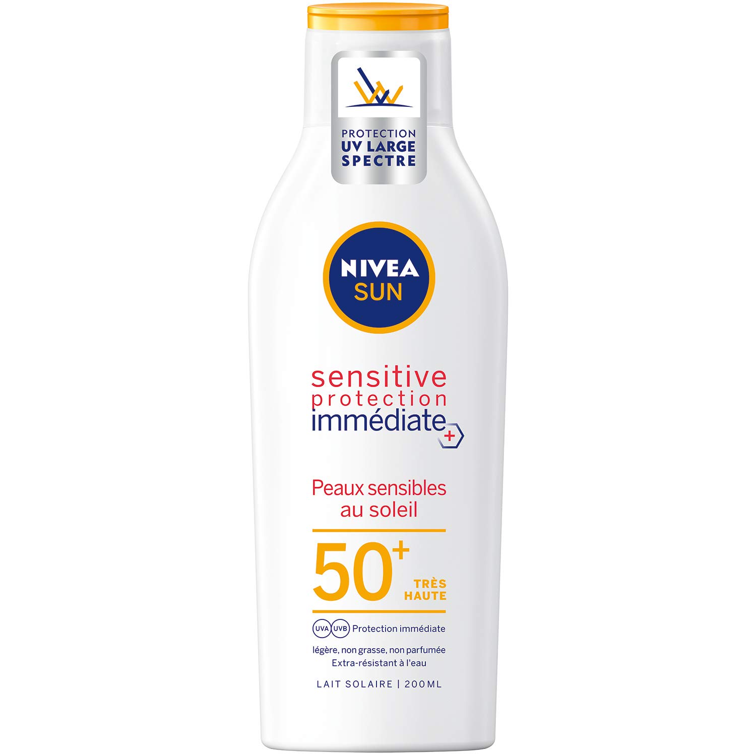 NIVEA SUN Sensitive sun milk instant protection SPF 50+ (1x200ml), unscented sun protection & water resistant, light texture sunscreen non-greasy for sensitive skin
