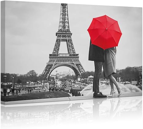 Amazon Com Welmeco Moderno Lienzo Arte De Pared Romance Paris Eiffel Torre Pareja Amante Bajo El Paraguas Rojo Paisaje Imagen Negro Y Blanco Impresiones Hogar Oficina Dormitorio Decoracion Listo Para Colgar Home