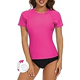 Bonneuitbebe Women's Short Sleeve Rash Guard with Built in Bra Swim Shirt UPF50+ Quick Dry Bathing Suit