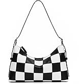 hibear Checkered Shoulder Bag for Women Classic Black and White Purse Trendy Crossbody Purse Leather Totes Hobo Handbag