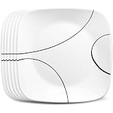 Corelle Simple Lines 6-Piece 8.75-Inch Square Lunch Plate Set | Lightweight, Chip-Resistant Vitrelle Glass, Dishwasher, Microwave &amp; Oven Safe, Made in USA