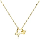 M MOOHAM Heart Initial Necklace for Women Girls - 14K Gold Plated Letter A-Z Pendant Necklace Dainty Heart Necklaces Tiny Initial Necklaces Birthday Gifts for Women Jewelry