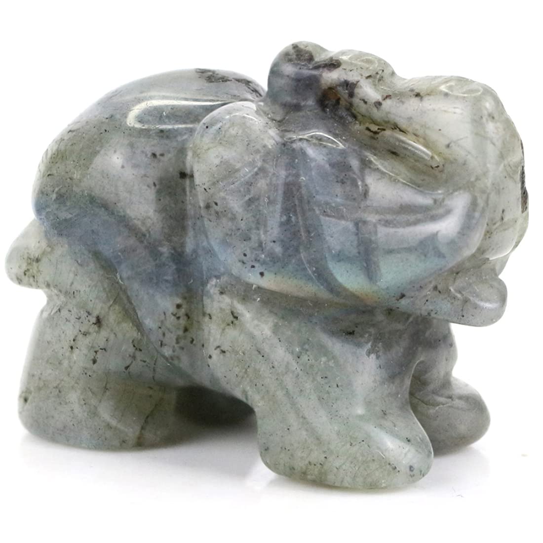 Ouubuuy Natural Labradorite Crystal Elephant Stone Gemstone Ornament Reiki Healing Crystal Gift 1.5 inch