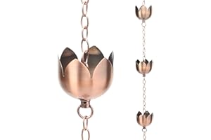taman Rain Chain Set, 5.28ft Lotus Cup Rain Chain for Gutters,Copper Rain Chain Cups to Replace Gutter Downspout, Divert Water, 8 Cups, Rose Gold