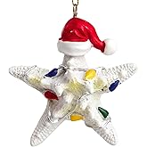 Needzo Resin Starfish with Santa Hat Ornament, Nautical Christmas Tree Decoration, 2.25 Inches