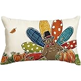 AVOIN colorlife Thanksgiving Turkey Pumpkin Throw Pillow Cover, 12 x 20 Inch Thanksgiving Fall Cushion Case for Sofa Couch