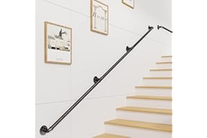 Elibbren Pipe Handrail, Metal Sturdy Load-Bearing Capacity (8 Feet, 3 Section)
