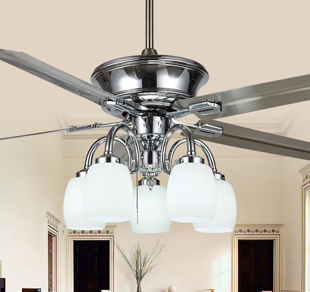 rainierlight moderno acero inoxidable ventilador de techo 5 luz 5 Metal