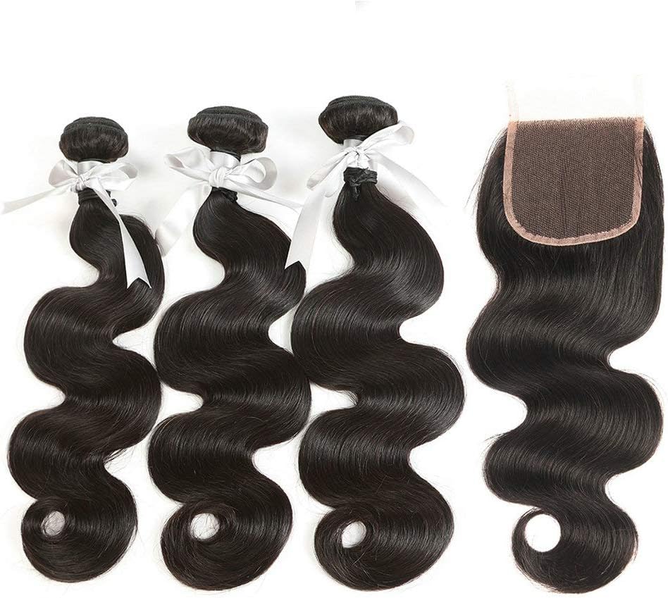 LANANEL Brazilian Hair Bundles with Closure Human Hair Bundles 16 18 20 +14 Inch Brazilian Body Wave Hair Bundles With Closure Human Hair Weave Bundles with Closure Brazilian Hair