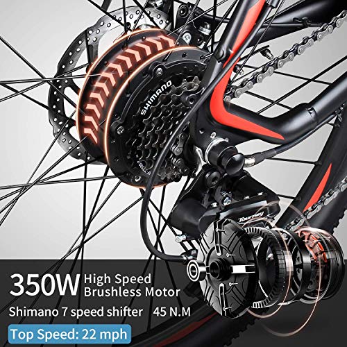 Rattan 26 Inch Mountain Electric Bicycle 36V/10.4AH Removable Lithium-ion Battery Electric Bike for Adult Smart IPAS Assisted System 350W E-Bike 7 Speed Shifter - Thumbnail 2