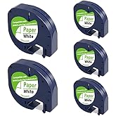 5-Pack Compatible with Dymo Letratag Refills 91200 91330 10697 S0721510 Label Maker Tape White Paper 12mm x 4m 1/2" x 13', Work with Dymo Letra Tag LT-100H LT-100T Plus 200B QX50 XR XM 2000