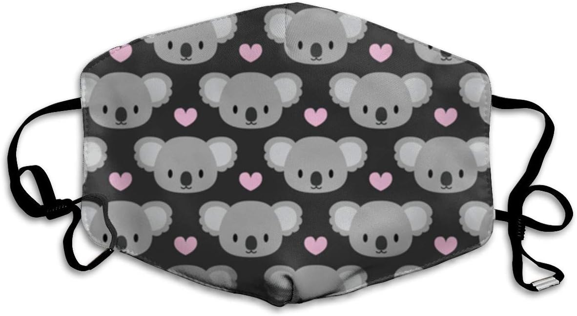 Face Masks, Breathable Dust Filter Masks Medical Mask Mouth Cover Masks with Elastic Ear Loop (Cute Koala Heat Grey Print)