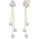 YOQUCOL Women Cubic Zirconia Crystal Long Drop Dangle Clip On Earrings For Not Pierced Women