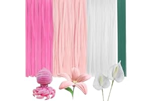AHAMETON 300Pieces Pink White Pipe Cleaners with 20Pieces Flower Stems, Pipe Cleaner Crafts for DIY Art and Craft Projects Creative Gift Party Decorations,Chenille Stems