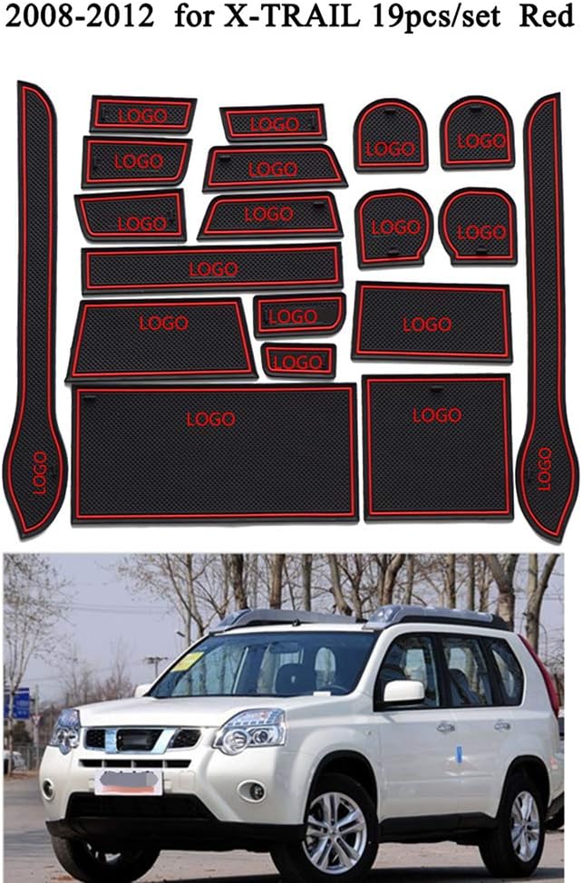 AUWU 19pcs/Set Dustproof Car Gate Slot Mat Decoration Non-Slip Door Grrove Pad Replacement for Nissan x-Trail 2008-2012