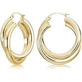 Sterling Silver Square-Tube 20mm Crossover Double Round Hoop Earrings