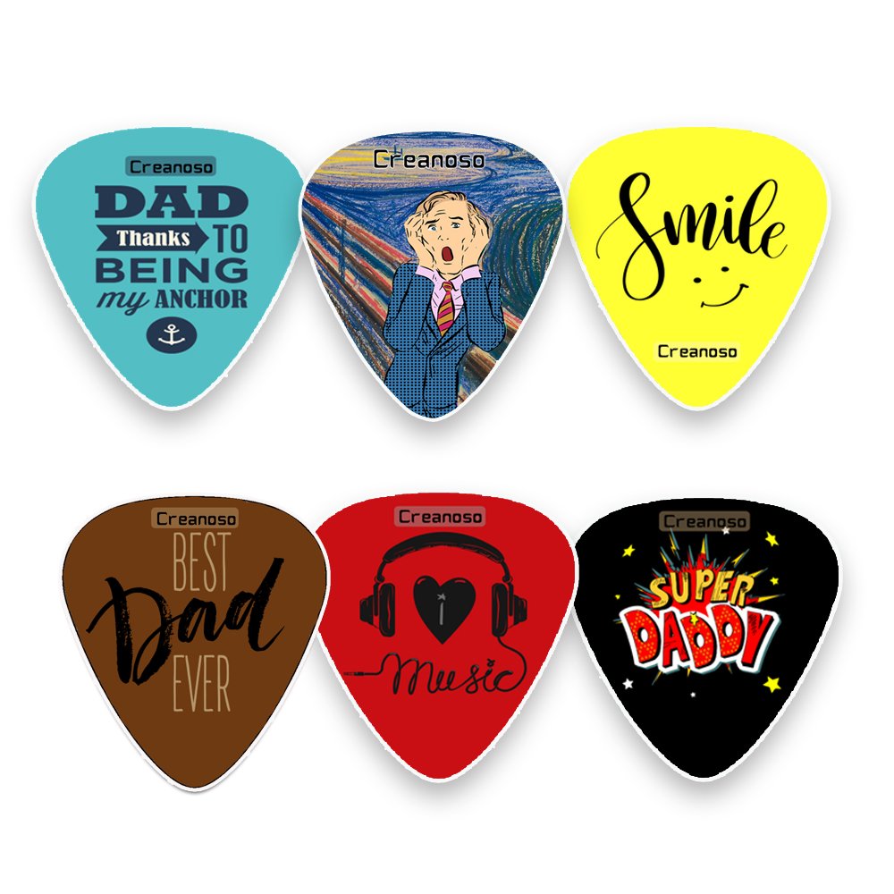 Creanoso Dad Guitar Picks Celluloid Medium (12-Pack) - Premium Music Gifts & Guitar Accessories for Husband Dad Musician Gift – Medium Gauge Celluloid – Great Guitar Tool for Musicians.