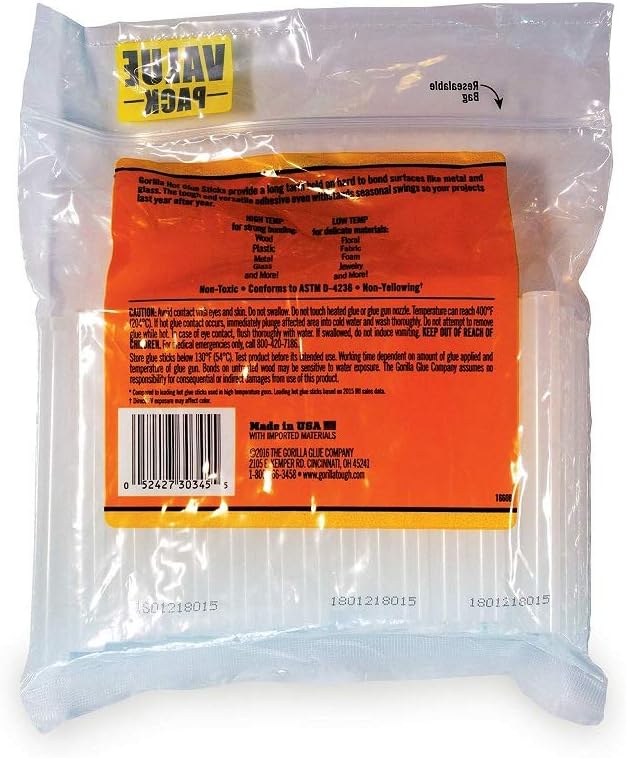 Gorilla 3034518 Hot Glue Sticks, 4 in. Full Size, 45 Count, 1-Pack: Home Improvement