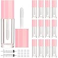 2.5ml 12 PCS Empty Lip Gloss Tubes with Wand Lip Gloss Containers Cute 0.08oz Clear Refillable Lipgloss Making Supplies Kit for DIY Makeup+ 2pcs Syringes (Pink)