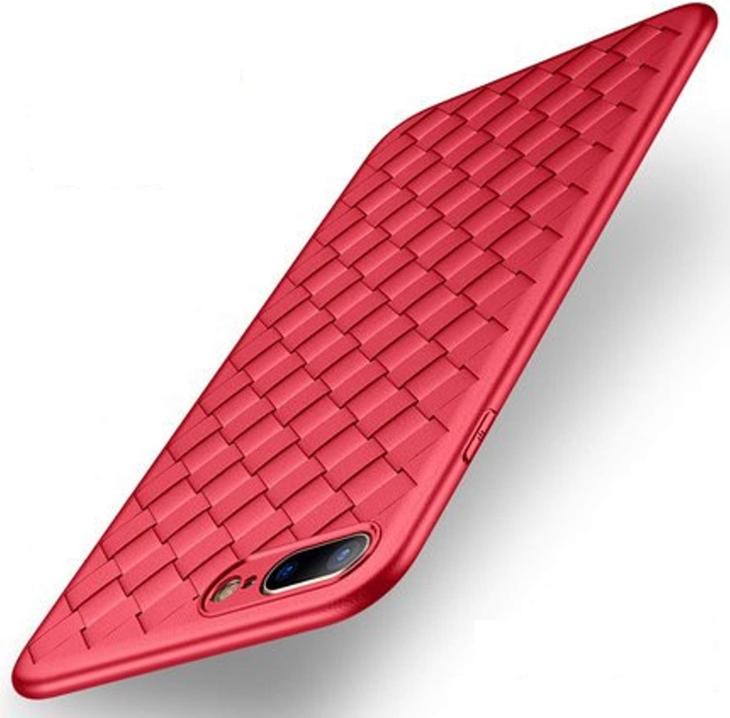 Random Gadgets™ Premium Braided Leather Weave Pattern Luxury Silicon Back Case for Apple iPhone (iPhone 7 Plus/iPhone 8 Plus, Sporty Red)