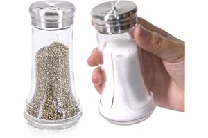 NEODACO Salt & Pepper Shaker Set for Kitchen - 4 oz Clear Glass Salt & Pepper Shakers with Stainless Steel Lid, Adjustable Pour Holes, for Salts, Ground Peppercorn & Spices, Set of 2