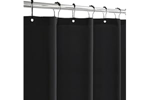Felisa Long Fabric Shower Curtain Liner with 6 Magnets,72W x 78L, Waterproof & Light-Weight Shower Curtain for Bathroom,Soft Cloth Shower Curtain Liners,Machine Washable,Black,Cortinas de Baño