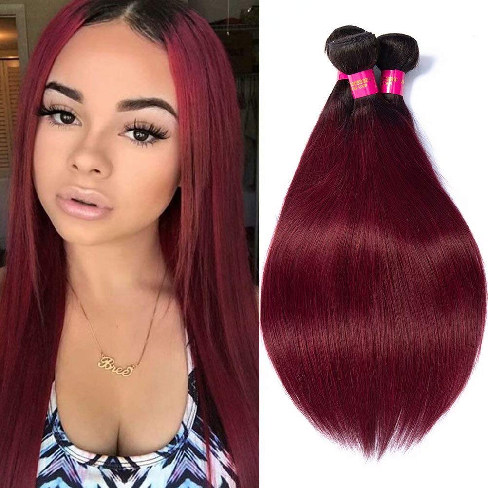 Amazon Com Feel Me Peruvian Straight Hair Bundles 1b 99j Red