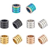 UNICRAFTALE 15pcs 5 Colors Paracord Bead Column Spacer Beads Metal Lanyard Beads 7mm Hole Stainless Steel Grooved Tube Beads Large Hole Beads for Bracelet Necklace Jewelry Making