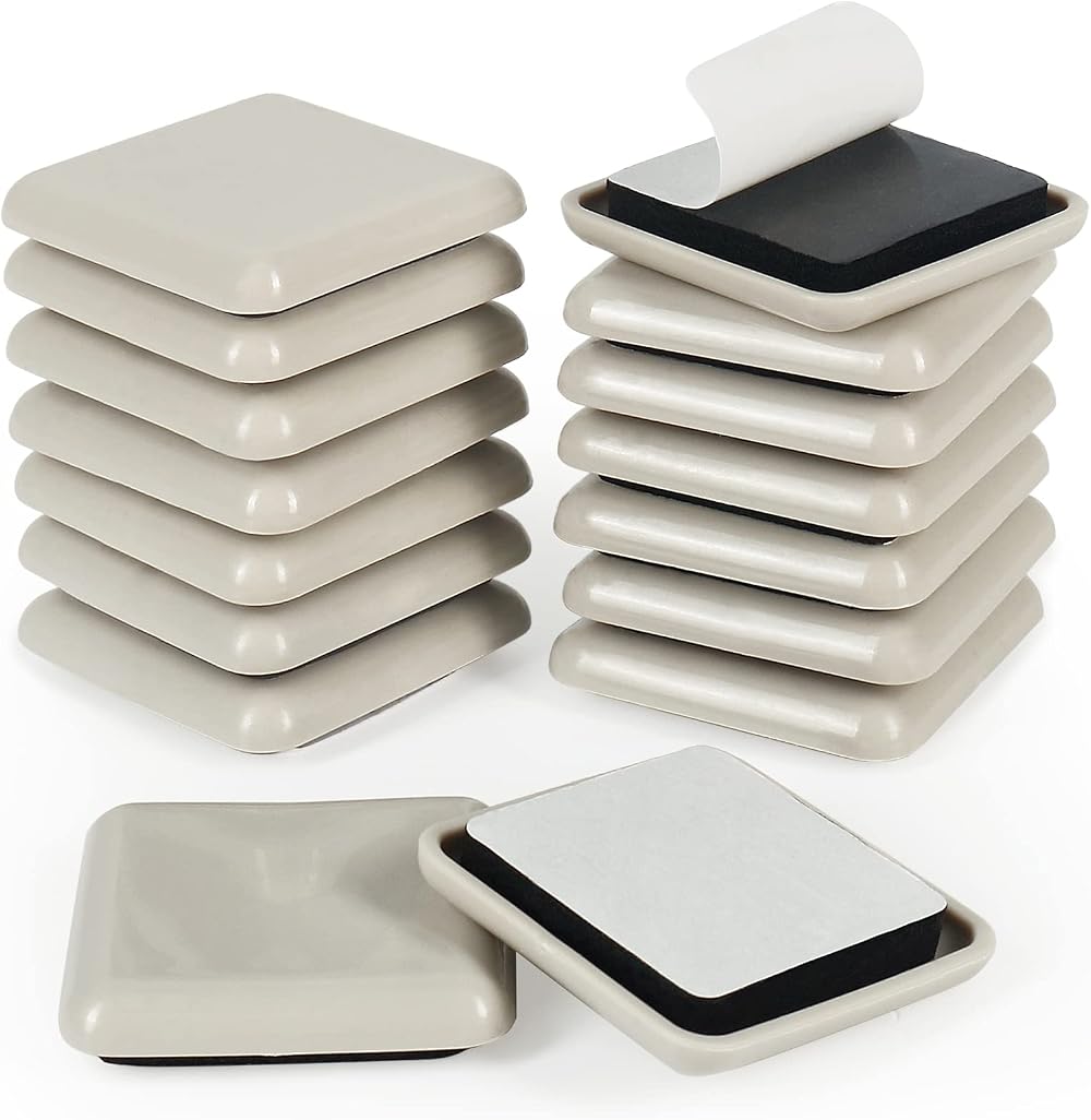 Shintop 16pcs Furniture Sliders 40mm Heavy Self Adhesive Pads Beige Square