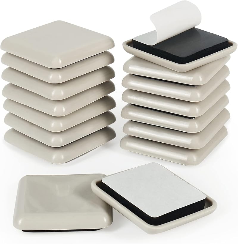 Shintop 16pcs Furniture Sliders 40mm Heavy Self Adhesive Pads Beige Square