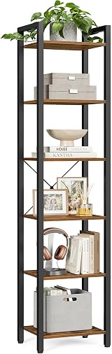 VASAGLE 6-Tier Bookshelf Rustic Brown and Ink Black 30 x 40 x 187.5 cm