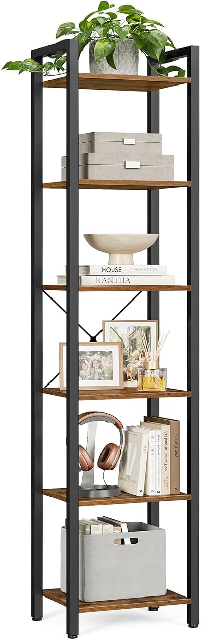 VASAGLE 6-Tier Bookshelf Rustic Brown and Ink Black 30 x 40 x 187.5 cm